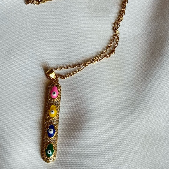 Multicolor Hamsa Pendant Necklace - Picture 4 of 6